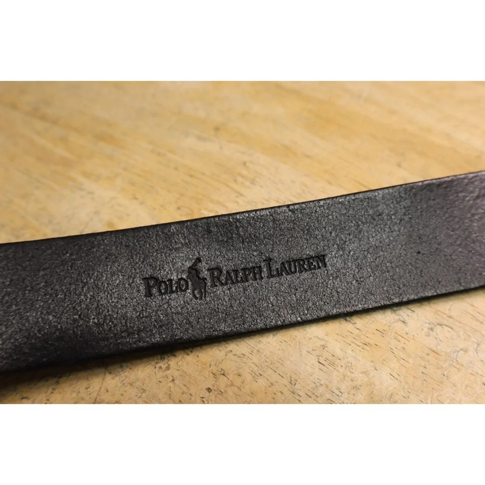 Polo Ralph Lauren Pony Logo Metal Buckle Saddle Leather Belt Black Size 38